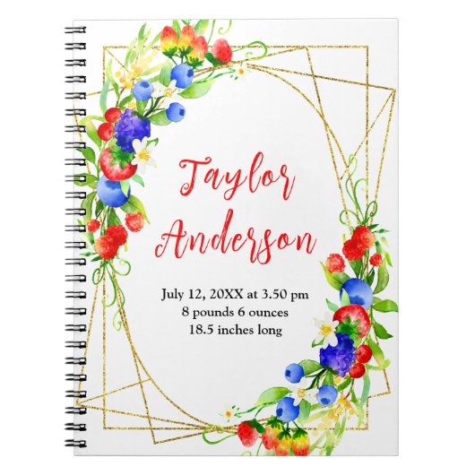 Mixed Berries Baby Birth Stats Notitieboek (Voorkant)