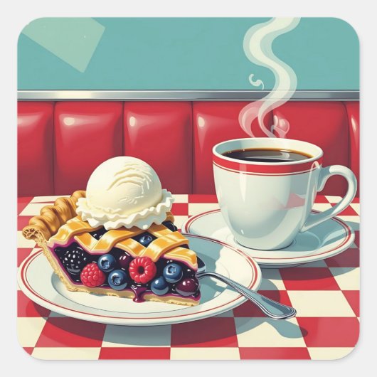 Mixed Berry Pie, ijs en koffie Vierkante Sticker (Voorkant)