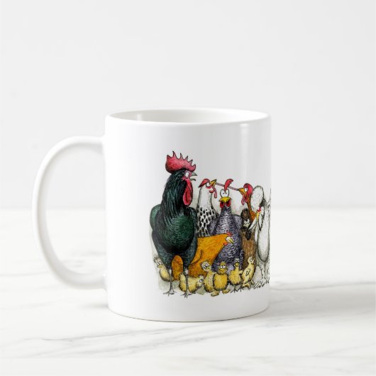 Mixed breeds of chicken and poultry mug koffiemok (Links)