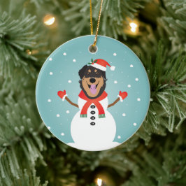 Mixed Dog Kerstmis Snowman Ceramic Ornament