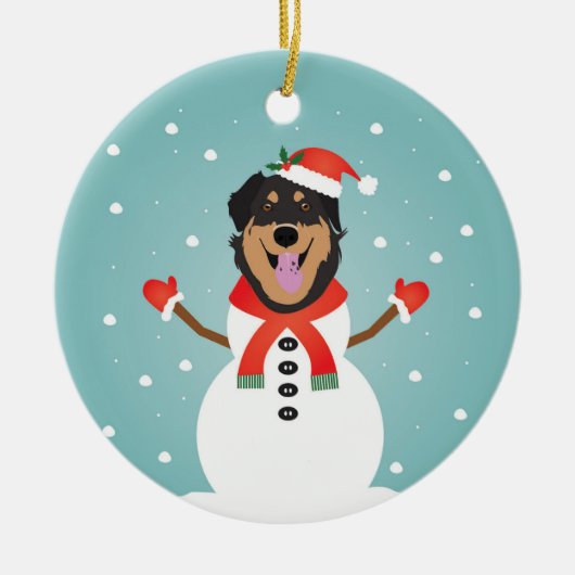 Mixed Dog Kerstmis Snowman Ceramic Ornament (Voorkant)