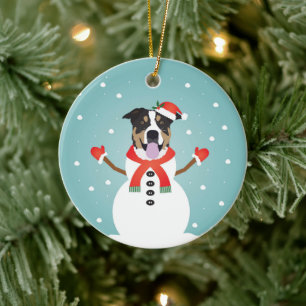 Mixed Dog Kerstmis Snowman Keramisch Ornament