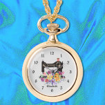 Mixed Floral Naaimachine Ketting Horloge<br><div class="desc">Een naaiende thema ketting horloge klaar om te worden gepersonaliseerd met haar naam. Gedrukt met een zwarte  naaimachine geaccentueerd met een rijkelijk boeket van gemengde pastel waterverf. Bewerk de naamtekst in de knop "personaliseren". Uw keuze van gouden Toon of zilveren Toon.</div>