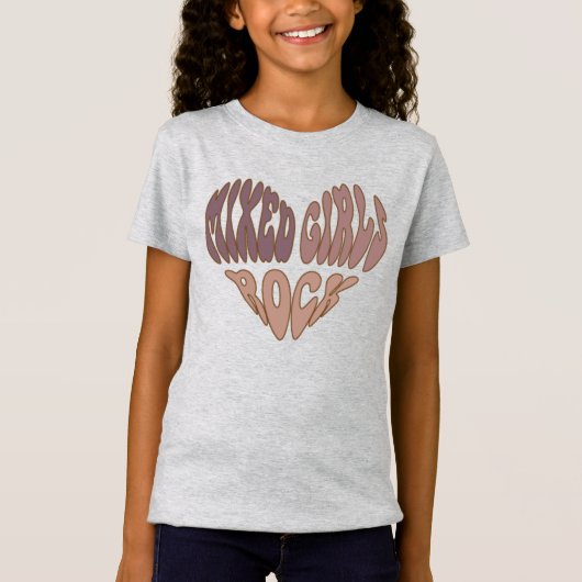 Mixed Girls Rock Biracial, Multicultural, Heart T-shirt (Voorkant)