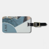 Mixed Media Abstract Grijs Blauw Monogram QR Code Bagagelabel (Voorkant horizontaal)