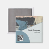 Mixed Media Abstract Grijs Grijs Blauw QR Code Magneet (Voorkant / Achterkant)