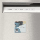 Mixed Media Abstract Grijs Grijs Blauw QR Code Magneet (Insitu (Vaatwasser))