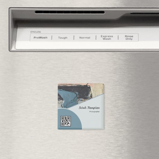 Mixed Media Abstract Grijs Grijs Blauw QR Code Magneet (Insitu (Vaatwasser))