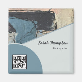 Mixed Media Abstract Grijs Grijs Blauw QR Code Magneet