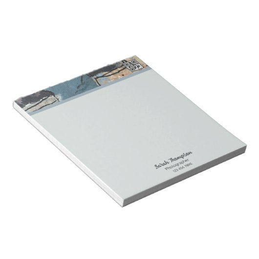 Mixed Media Abstract Grijs Grijs Blauw QR Code Notitieblok (Schuin)