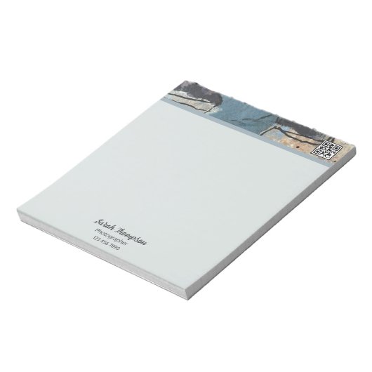 Mixed Media Abstract Grijs Grijs Blauw QR Code Notitieblok (Linkerzijde)