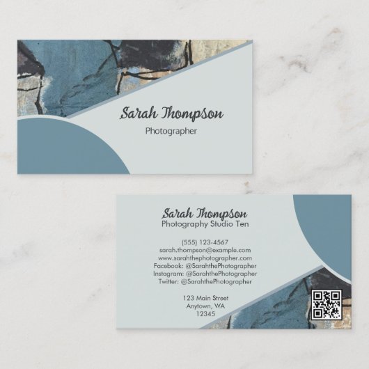 Mixed Media Abstract Grijs Grijs Blauw QR Code Visitekaartje (Voorkant / Achterkant)