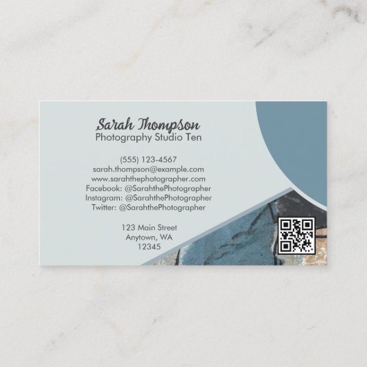 Mixed Media Abstract Grijs Grijs Blauw QR Code Visitekaartje (Achterkant)