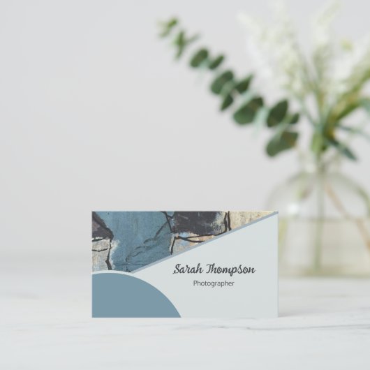 Mixed Media Abstract Grijs Grijs Blauw QR Code Visitekaartje (Staand voorkant)