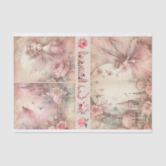 Mixed Media Artiest Pink Junk Journal Fairy Collag Tissuepapier (Voorkant)
