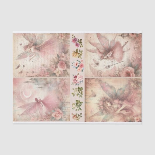 Mixed Media Artiest Pink Junk Journal Fairy Collag Tissuepapier (Voorkant)