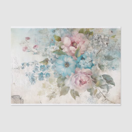  Mixed Media Blauw, Roze, Witte Bloemen Tissuepapier (Voorkant)