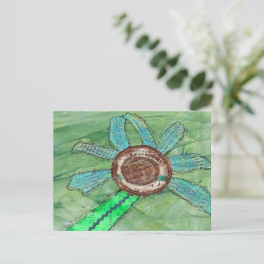 Mixed Media Bloem op Groen Briefkaart (Staand voorkant)