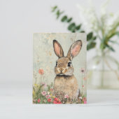 Mixed Media Bruin Konijn Briefkaart (Staand voorkant)