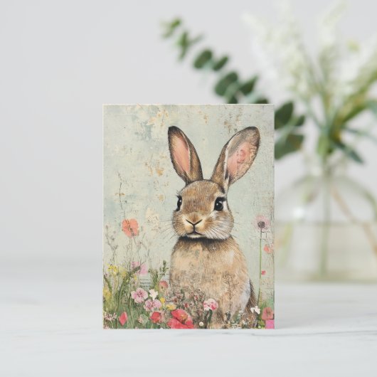 Mixed Media Bruin Konijn Briefkaart (Staand voorkant)