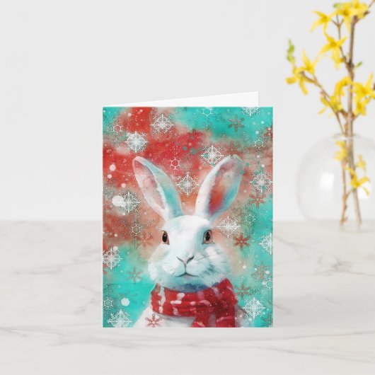 Mixed Media Bunny Print Kerst Kaart AP453B1 (Gele Bloem)