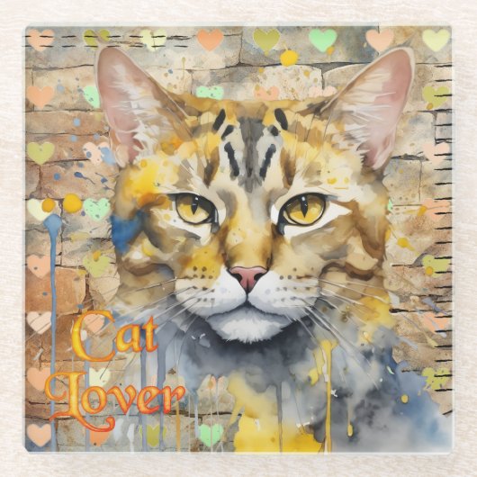 Mixed Media Cat Lover Glazen Onderzetter (Voorkant)