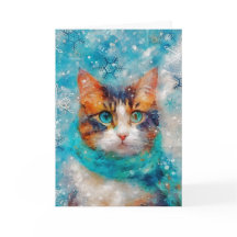 Mixed Media Cat Print Kerst Kaart AP412A1