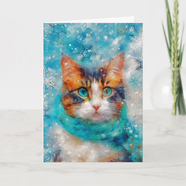 Mixed Media Cat Print Kerst Kaart AP412A1