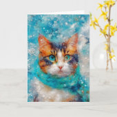 Mixed Media Cat Print Kerst Kaart AP412A1 (Gele Bloem)