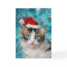 Mixed Media Cat Print Kerst Kaart AP414A1