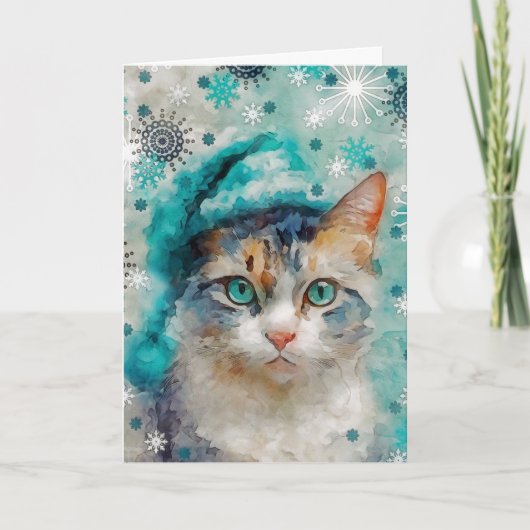 Mixed Media Cat Print Kerst Kaart AP415A1 (Voorkant)