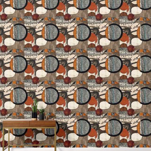 Mixed Media Circle Collage Motif Behang (Hal)