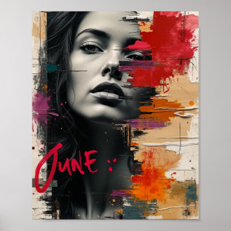 Mixed-Media Collage Abstracte muurkunst met vet Poster