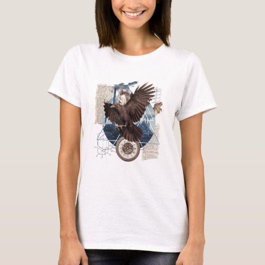 Mixed Media Collage Bird Cherub Vintage T-shirt (Voorkant)