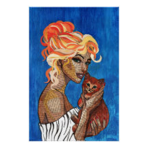 Mixed Media Collage Kat Moeder Kunst Poster - Arti