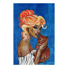 Mixed Media Collage Kat Moeder Kunst Poster - Arti