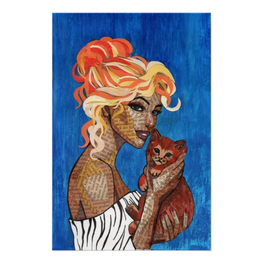 Mixed Media Collage Kat Moeder Kunst Poster - Arti (Voorkant)