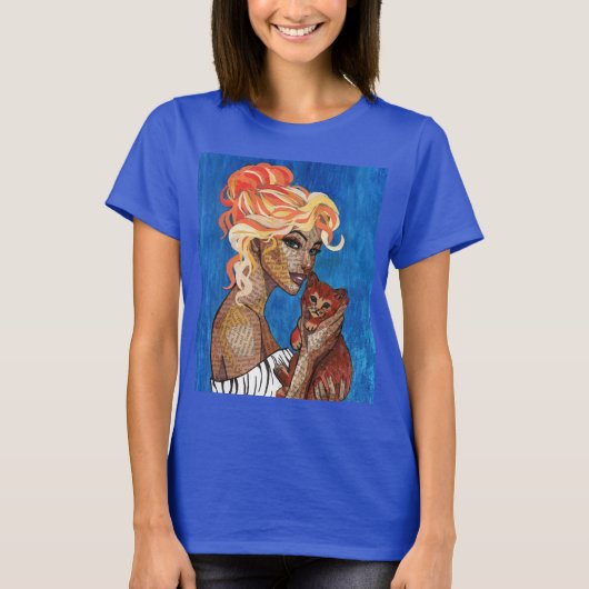 Mixed Media Collage Kat Moeder T-Shirt - Kunstzinn (Voorkant)
