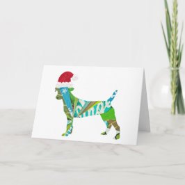 Mixed media collage kunst HOND PUPPY in Kerstmanne Feestdagen Kaart