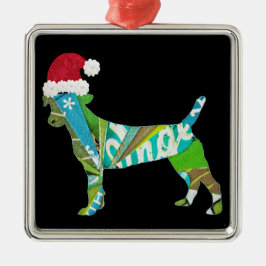 Mixed media collage kunst HOND PUPPY in Santa muts Metalen Ornament