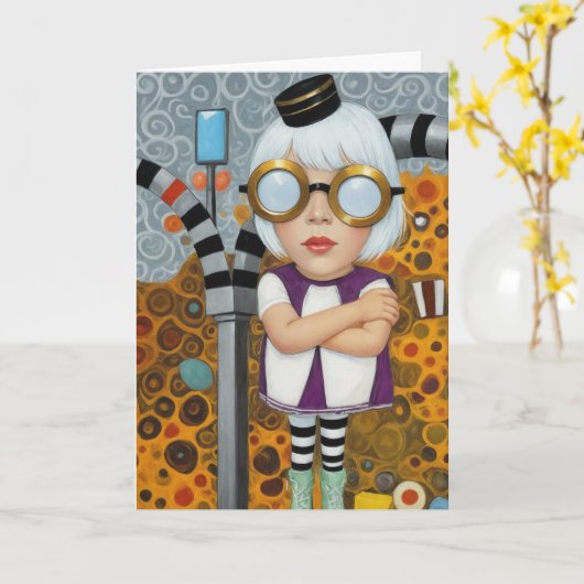 Mixed Media Collage Leuke bril Gestreepte Leggings Kaart (Gele Bloem)