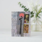 mixed media collage met een pelikaan briefkaart (Staand voorkant)