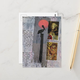 mixed media collage met een pelikaan briefkaart