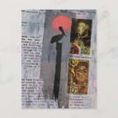 mixed media collage met een pelikaan briefkaart (Voorkant)