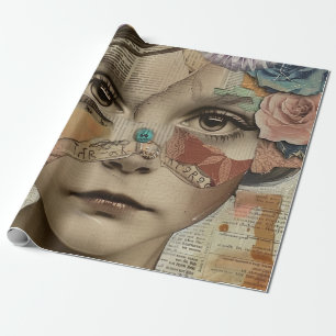 Mixed Media Collage Portret Kunst (10) Cadeaupapier