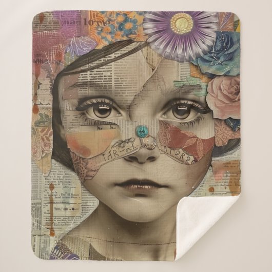 Mixed Media Collage Portret Kunst (10) Sherpa Deken (Voorkant)
