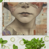 Mixed Media Collage Portret Kunst (10) Theedoek (Gevouwen)