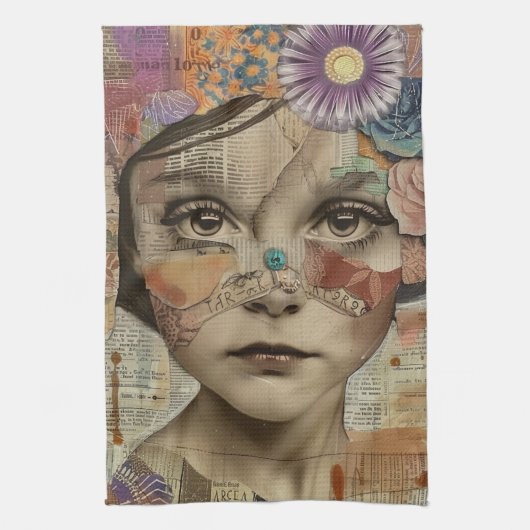 Mixed Media Collage Portret Kunst (10) Theedoek (Verticaal)