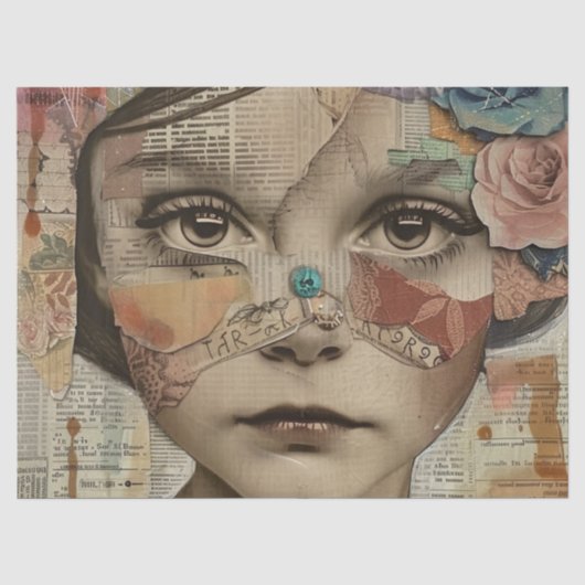 Mixed Media Collage Portret Kunst (10) Tissuepapier (Voorkant)