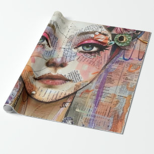 Mixed Media Collage Portret Kunst (11) Cadeaupapier